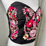 Load image into Gallery viewer, PUEBLA BUSTIER - BLACK W/PNK &amp; GOLD EMBROIDERY
