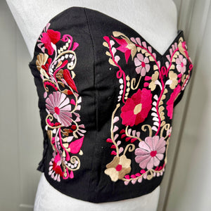 PUEBLA BUSTIER - BLACK W/PNK & GOLD EMBROIDERY