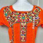 Load image into Gallery viewer, CROPPED PUEBLA BLOUSE - ORANGE W/TEAL &amp; MAGENTA
