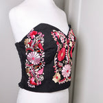 Load image into Gallery viewer, PUEBLA BUSTIER - BLACK W/PNK &amp; GOLD EMBROIDERY
