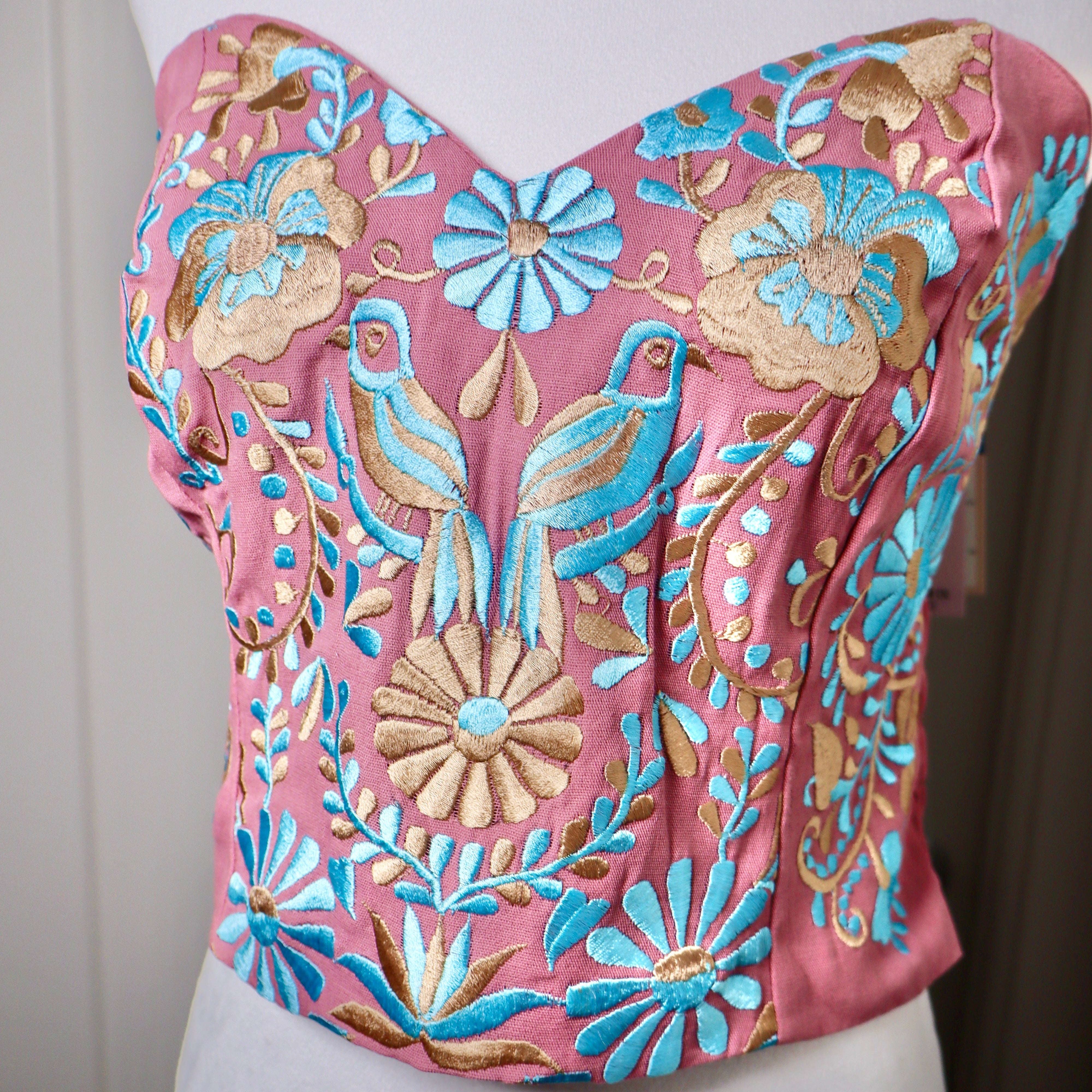 PUEBLA BUSTIER - MAUVE WITH BLUE & GOLD EMBROIDERY