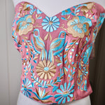 Load image into Gallery viewer, PUEBLA BUSTIER - MAUVE WITH BLUE &amp; GOLD EMBROIDERY
