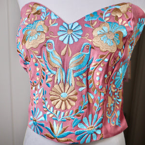 PUEBLA BUSTIER - MAUVE WITH BLUE & GOLD EMBROIDERY