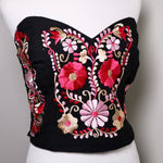 Load image into Gallery viewer, PUEBLA BUSTIER - BLACK W/PNK &amp; GOLD EMBROIDERY
