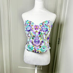 Load image into Gallery viewer, PUEBLA BUSTIER - WHITE W/PURPLE &amp; MINT
