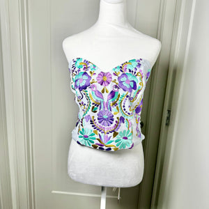PUEBLA BUSTIER - WHITE W/PURPLE & MINT