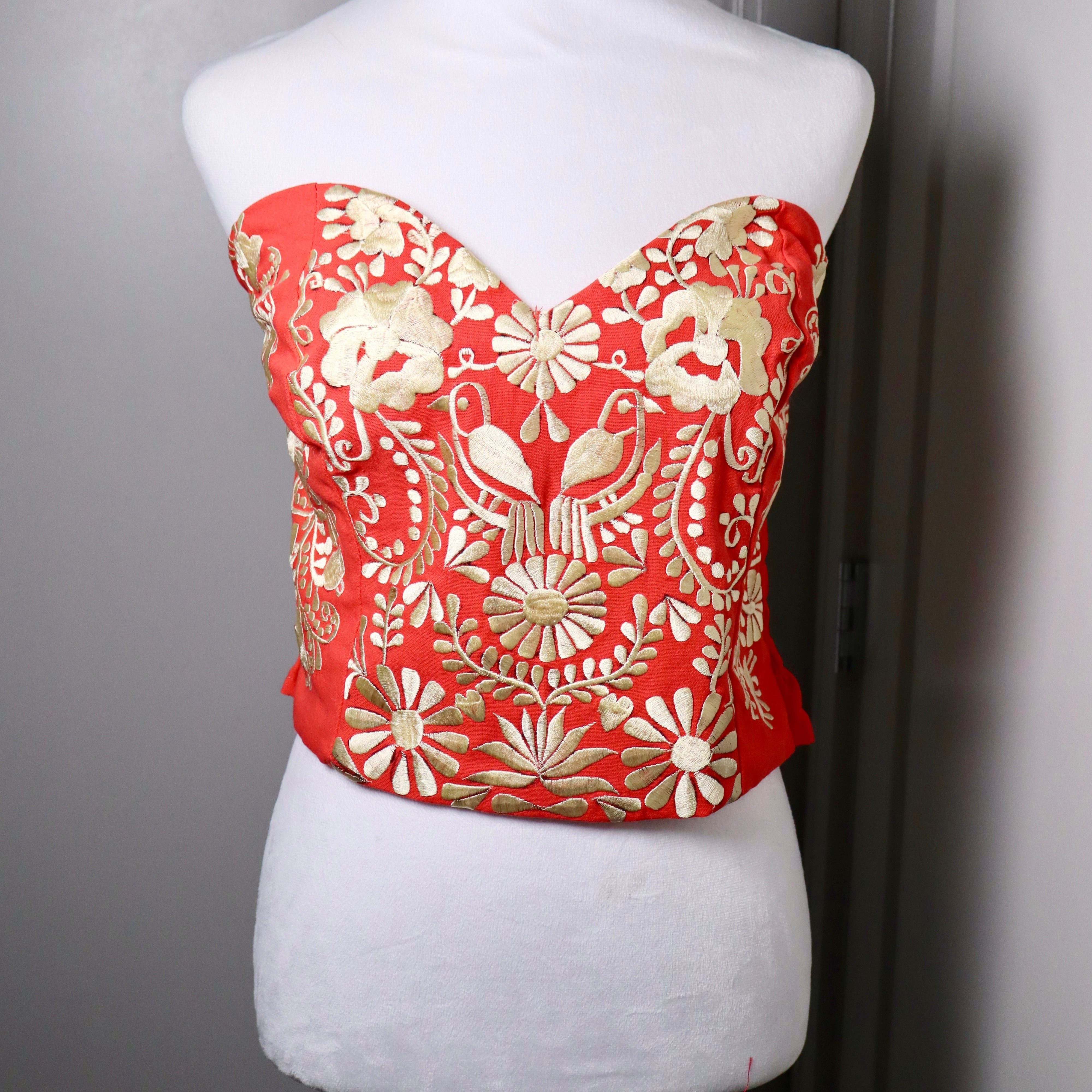 PUEBLA BUSTIER - SALMON W/GOLD EMBROIDERY