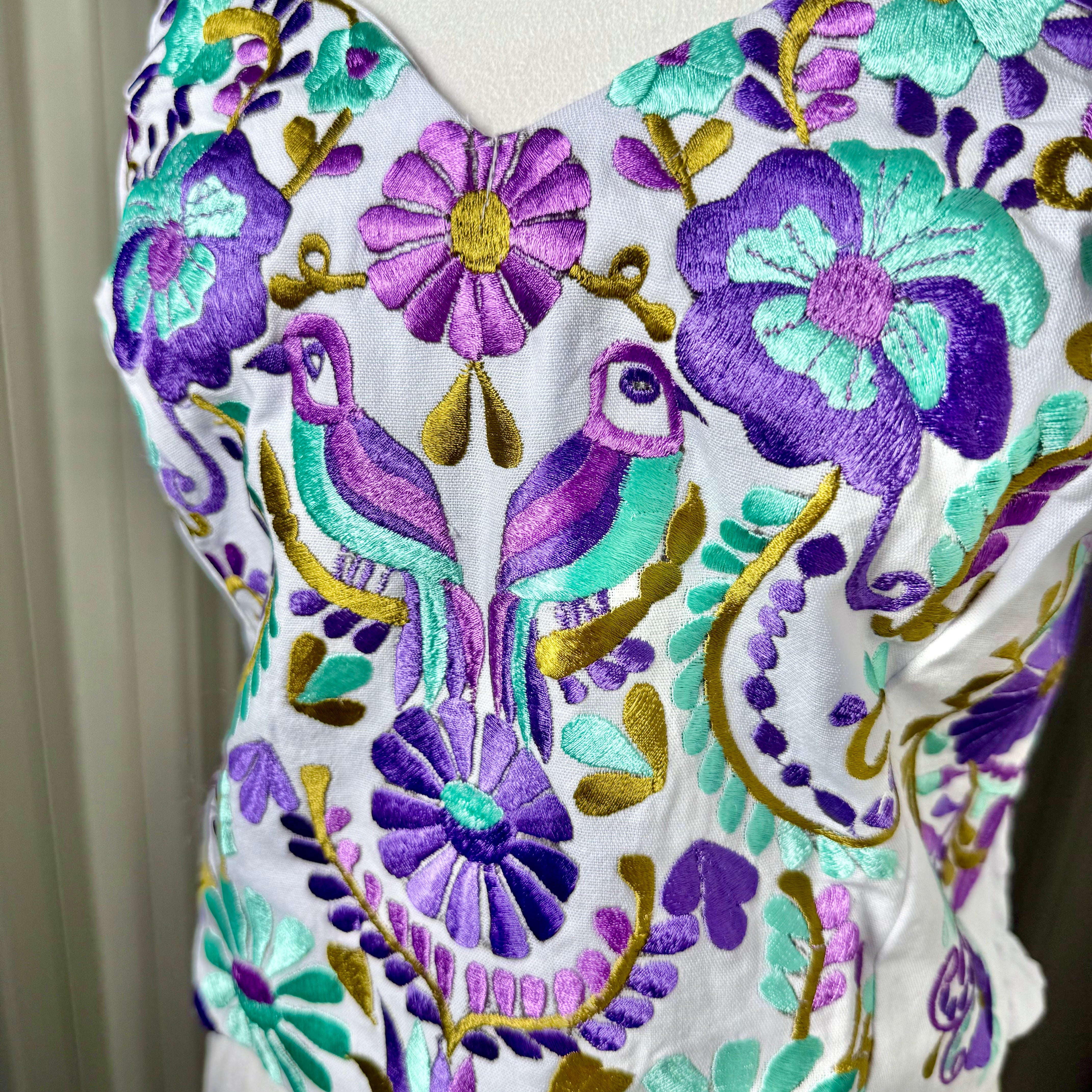 PUEBLA BUSTIER - WHITE W/PURPLE & MINT