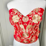 Load image into Gallery viewer, PUEBLA BUSTIER - RED WITH GOLD EMBROIDERY
