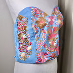 Load image into Gallery viewer, PUEBLA BUSTIER - SKY BLUE WITH PINK &amp; GOLD EMBROIDERY
