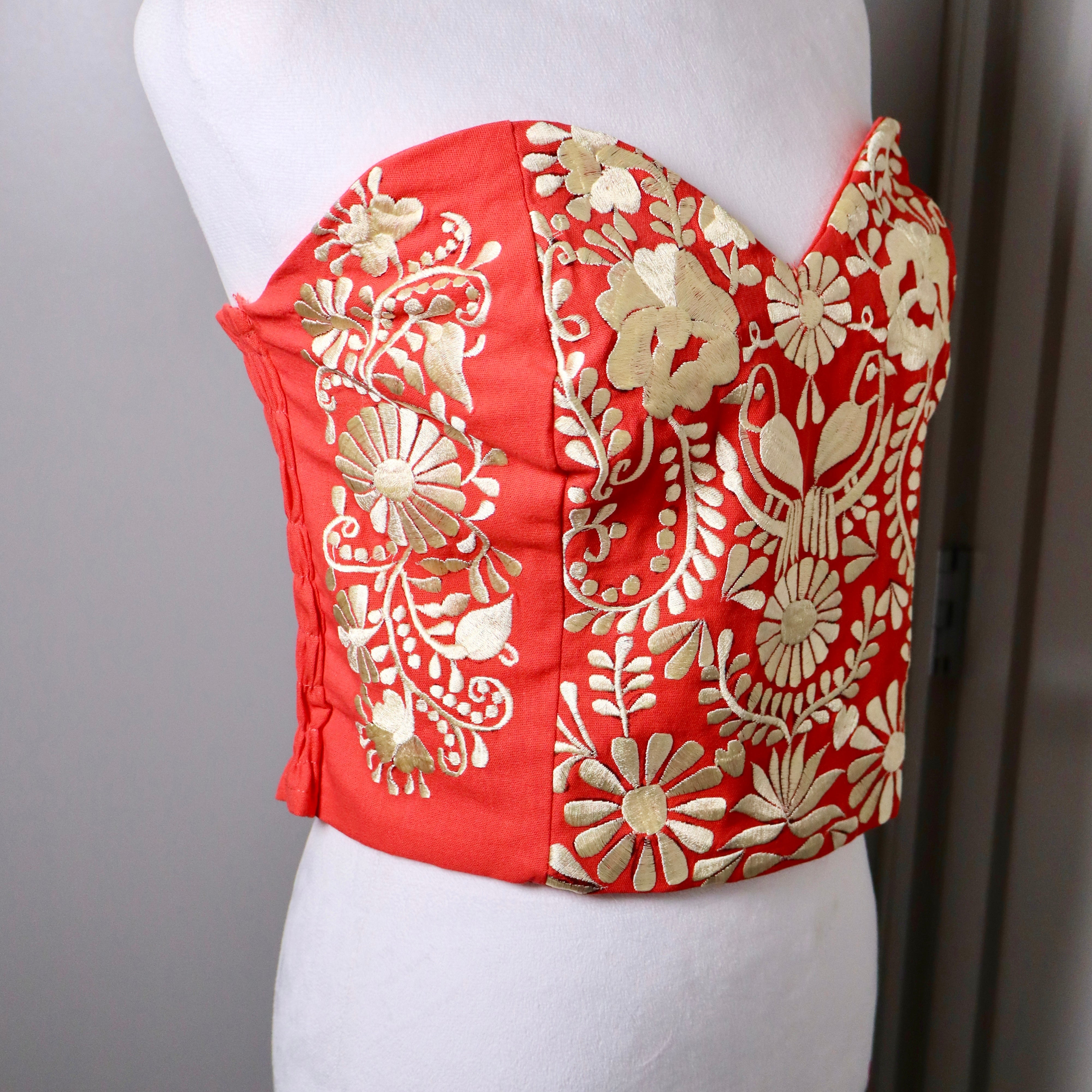 PUEBLA BUSTIER - SALMON W/GOLD EMBROIDERY