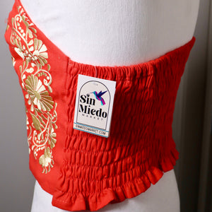 PUEBLA BUSTIER - SALMON W/GOLD EMBROIDERY
