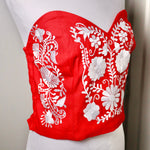 Load image into Gallery viewer, PUEBLA BUSTIER - RED WITH WHITE FLOWERS EMBROIDERY
