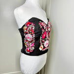 Load image into Gallery viewer, PUEBLA BUSTIER - BLACK W/PNK &amp; GOLD EMBROIDERY
