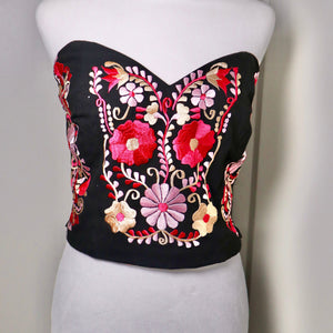 PUEBLA BUSTIER - BLACK W/PNK & GOLD EMBROIDERY