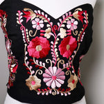 Load image into Gallery viewer, PUEBLA BUSTIER - BLACK W/PNK &amp; GOLD EMBROIDERY
