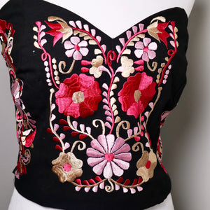 PUEBLA BUSTIER - BLACK W/PNK & GOLD EMBROIDERY