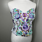 Load image into Gallery viewer, PUEBLA BUSTIER - WHITE W/PURPLE &amp; MINT
