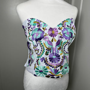 PUEBLA BUSTIER - WHITE W/PURPLE & MINT