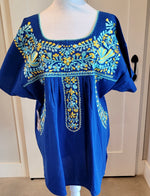 Load image into Gallery viewer, PUEBLA EMBROIDERED BLOUSE -  ROYAL BLUE W/YELLOW &amp; BLUE EMBROIDERY
