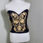 Load image into Gallery viewer, PUEBLA BUSTIER - BLACK WITH BEIGE EMBROIDERY
