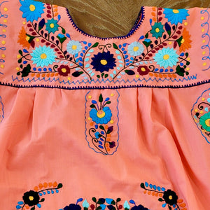 RUIZ DRESS - MEXICAN EMBROIDERED DRESS - PEACH