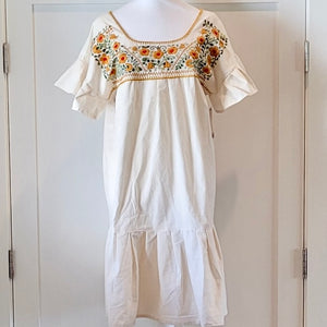 RAMIREZ DRESS - MEXICAN EMBROIDERED DRESS - NATURAL - YELLOW DAISY