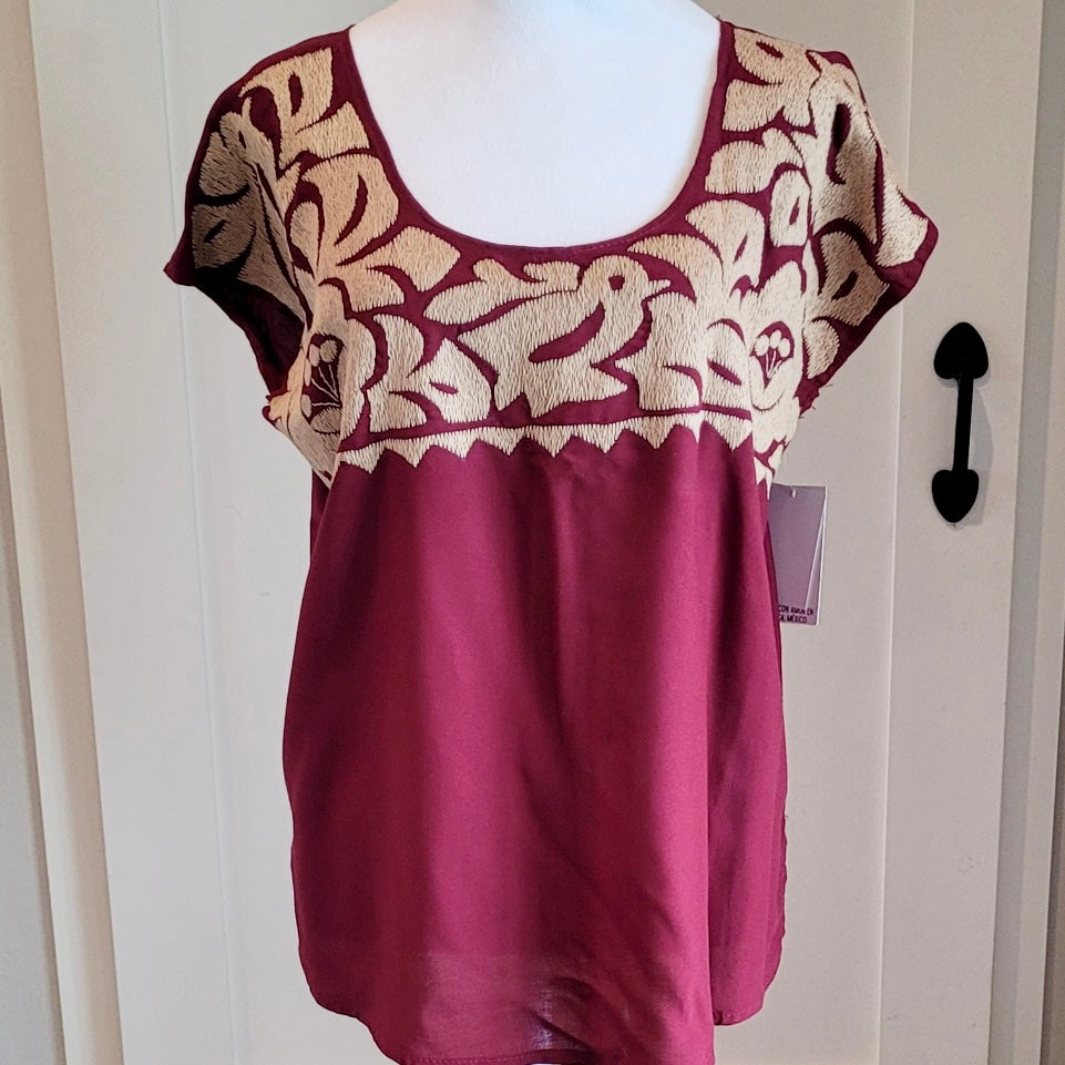 OAXACA BLOUSE - MAROON WITH GOLD - LARGE