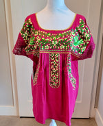 Load image into Gallery viewer, PUEBLA EMBROIDERED BLOUSE -  PINK WITH GREEN AND YELLOW EMBROIDERY
