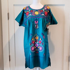 RUIZ DRESS - MEXICAN EMBROIDERED DRESS - TEAL