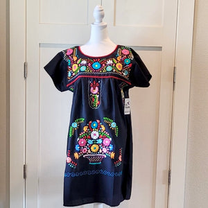 RUIZ DRESS - MEXICAN EMBROIDERED DRESS - BLACK