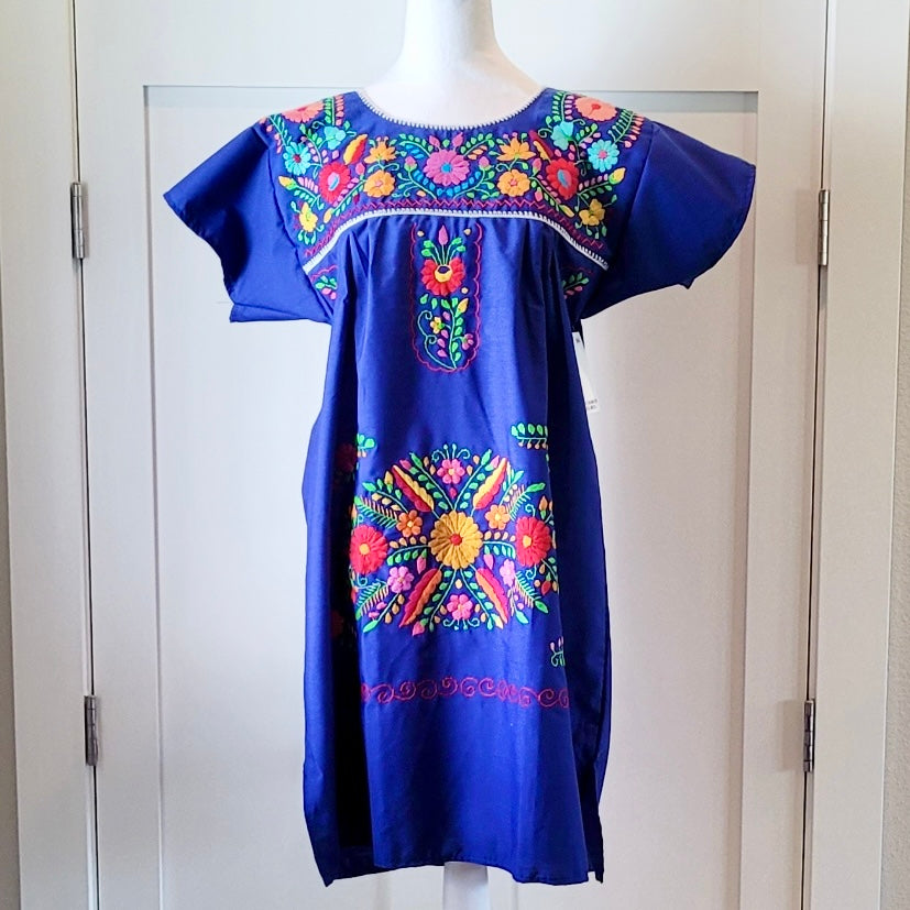 RUIZ DRESS - MEXICAN EMBROIDERED DRESS - BLUE