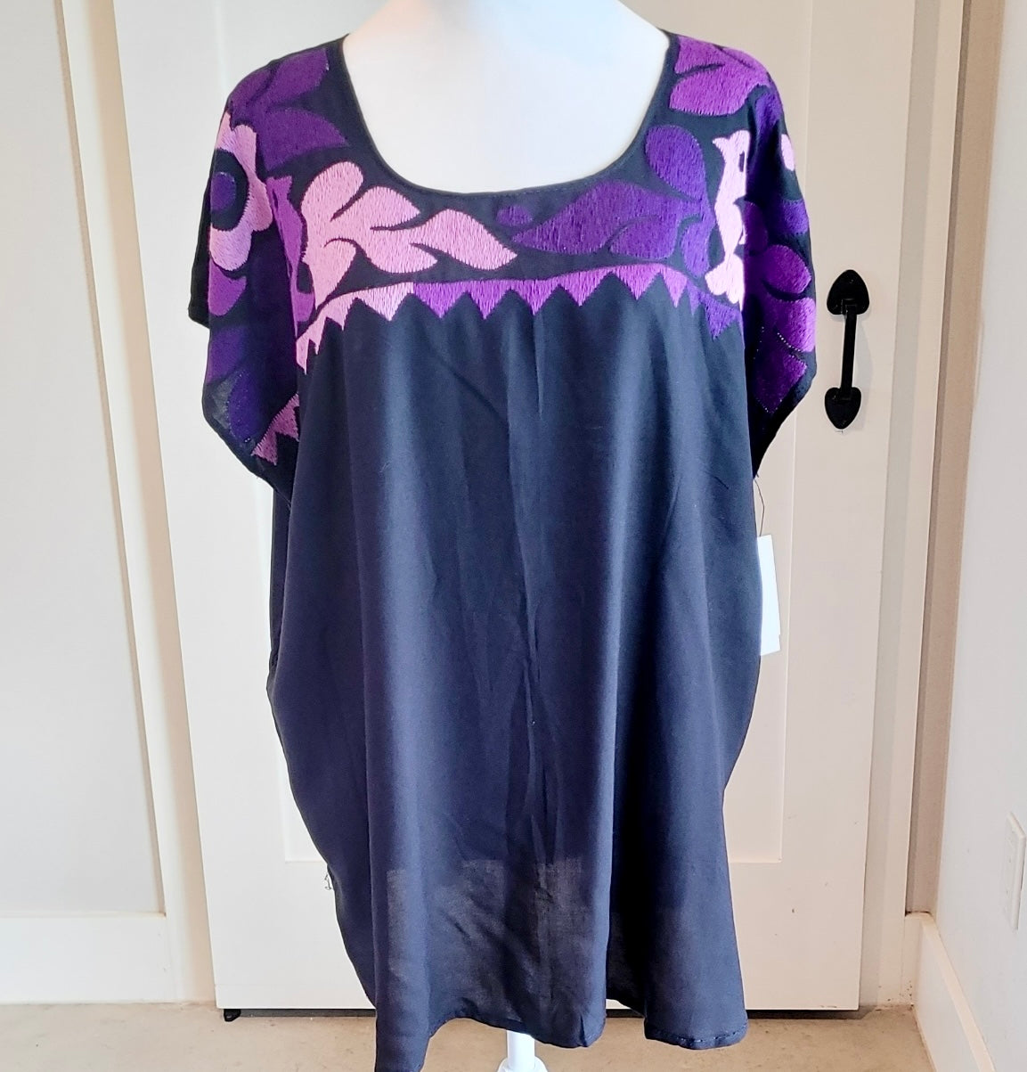 OAXACA BLOUSE - BLACK WITH PURPLE - XXL