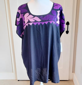 OAXACA BLOUSE - BLACK WITH PURPLE - XXL