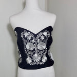 Load image into Gallery viewer, PUEBLA BUSTIER - BLACK WITH GREY EMBROIDERY
