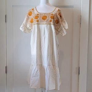 RAMIREZ DRESS - MEXICAN EMBROIDERED DRESS - NATURAL - GOLDEN