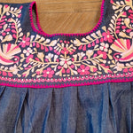 Load image into Gallery viewer, RAMIREZ DRESS - JEAN WITH PINK EMBROIDERY
