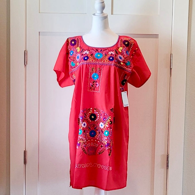 RUIZ DRESS - MEXICAN EMBROIDERED DRESS - RED