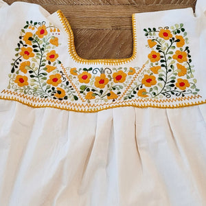 RAMIREZ DRESS - MEXICAN EMBROIDERED DRESS - NATURAL - YELLOW DAISY