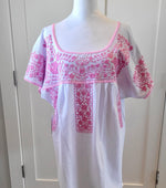 Load image into Gallery viewer, HAND EMBROIDERED PUEBLA FIESTA BLOUSE - WHITE WITH PINK EMBROIDERY
