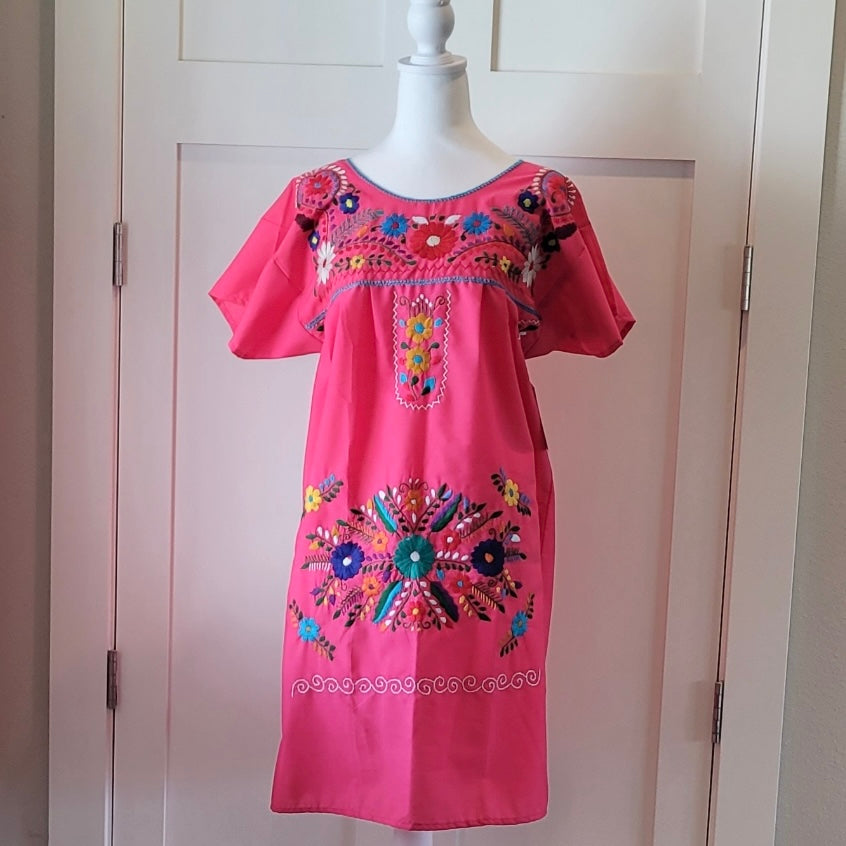 RUIZ DRESS - MEXICAN EMBROIDERED DRESS - PINK