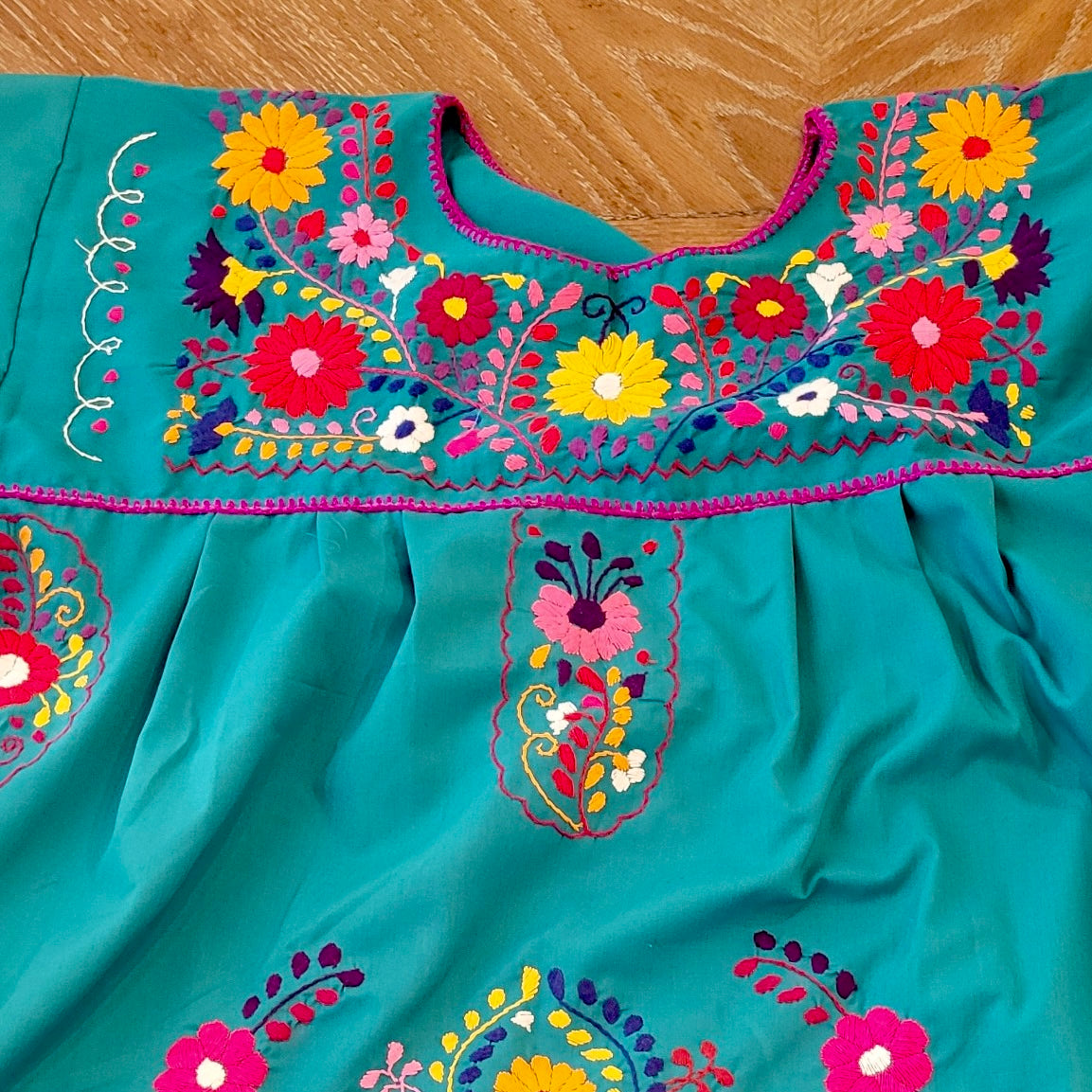 RUIZ DRESS - MEXICAN EMBROIDERED DRESS - TEAL