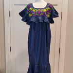 Load image into Gallery viewer, FANCY COLIBRI JEAN DRESS - MEXICAN EMBROIDERED DRESS - YELLOW/PURPLE
