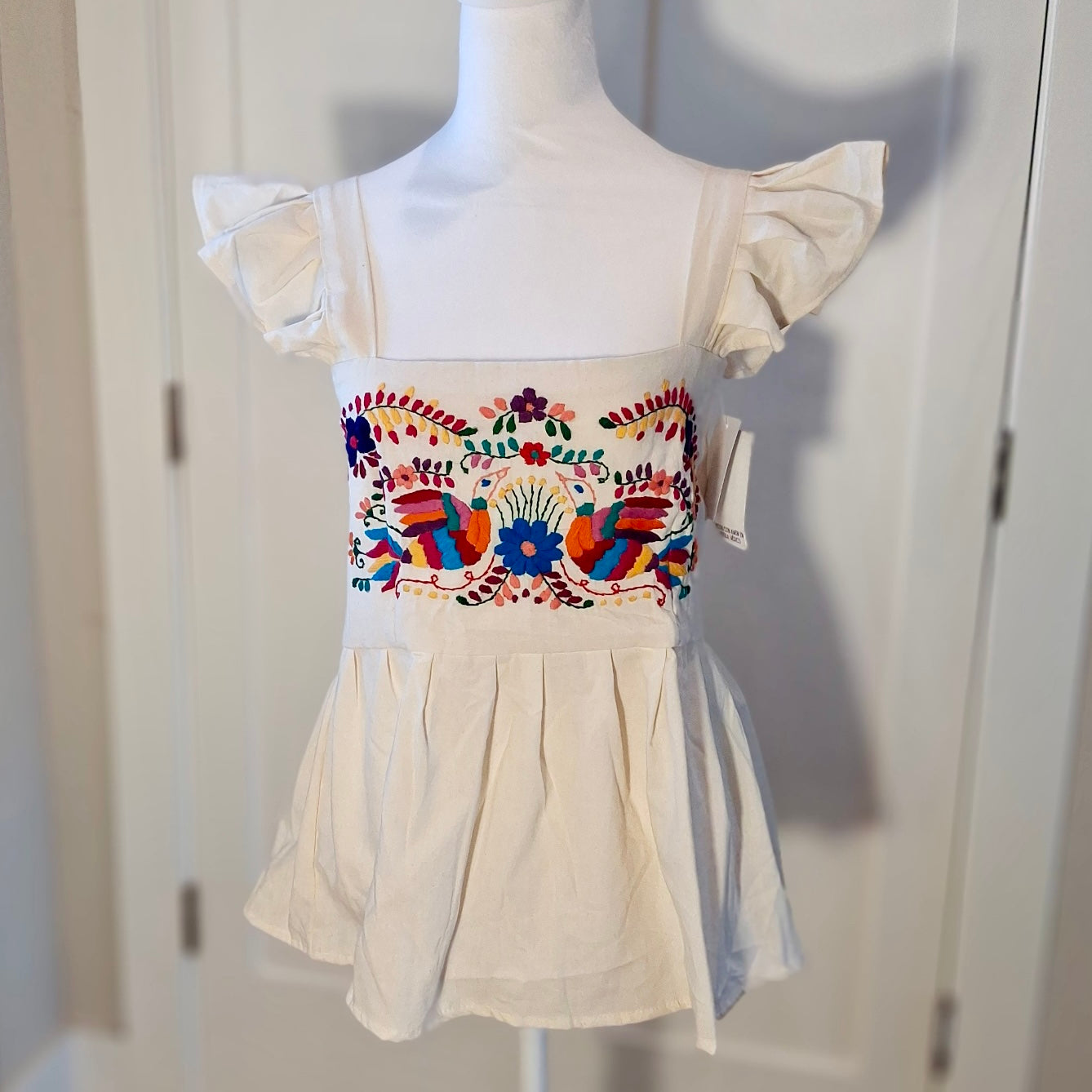 OTOMI HAND EMBROIDERED BLOUSE - NATURAL WITH BIRDS