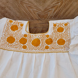 RAMIREZ DRESS - MEXICAN EMBROIDERED DRESS - NATURAL - GOLDEN