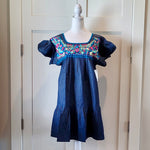 Load image into Gallery viewer, COLIBRI JEAN DRESS - MEXICAN EMBROIDERED DRESS - PINK/BLUE
