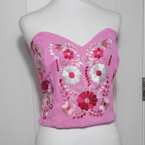 PUEBLA BUSTIER - PINK WITH PINK EMBROIDERY