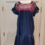 Load image into Gallery viewer, RAMIREZ DRESS - JEAN WITH PINK EMBROIDERY
