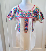 Load image into Gallery viewer, PUEBLA FIESTA BLOUSE - NATURAL WITH MULTI EMBROIDERY
