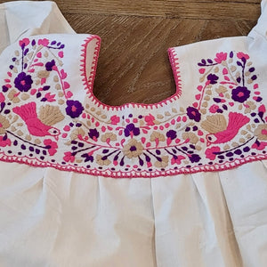 RAMIREZ DRESS - MEXICAN EMBROIDERED DRESS - NATURAL - PINK/PURPLE